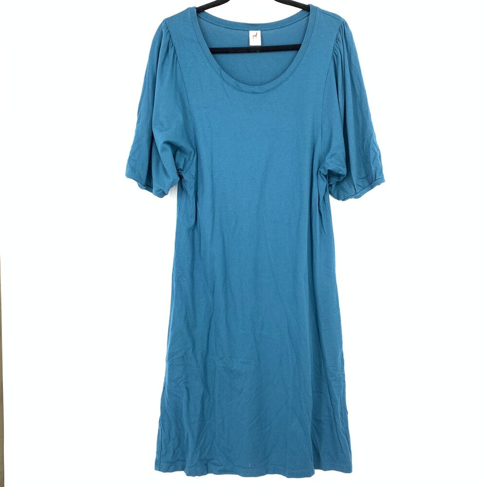 Peruvian Connection Midi Dress Womens Size Large Short Sleeve Scoop Neck Blue